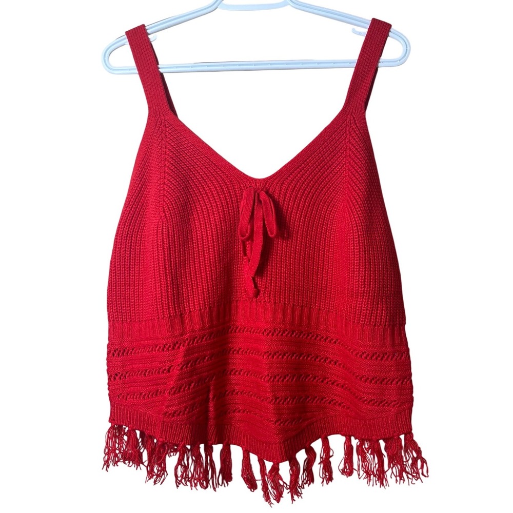 No Boundaries Red Knit Fringe Tank Top XXXL 21 Boho Western Festival Cami Shirt - Picture 2 of 9